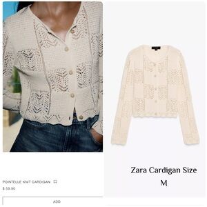 Zara Ivory Pointelle Knit Cardigan